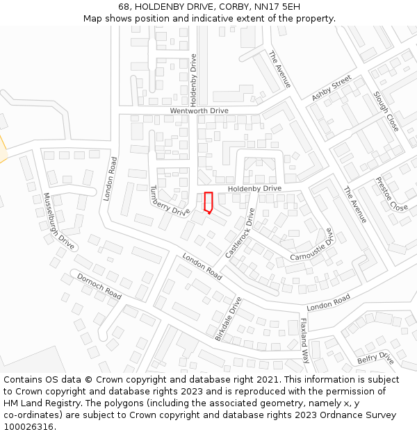 68, HOLDENBY DRIVE, CORBY, NN17 5EH: Location map and indicative extent of plot