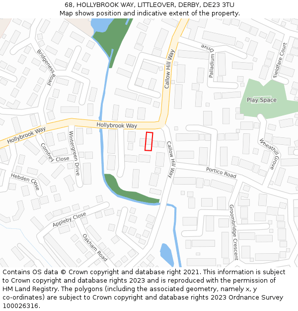 68, HOLLYBROOK WAY, LITTLEOVER, DERBY, DE23 3TU: Location map and indicative extent of plot