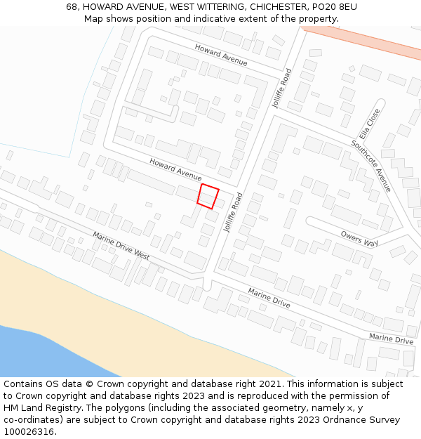 68, HOWARD AVENUE, WEST WITTERING, CHICHESTER, PO20 8EU: Location map and indicative extent of plot