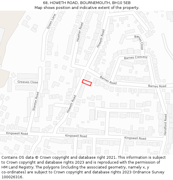 68, HOWETH ROAD, BOURNEMOUTH, BH10 5EB: Location map and indicative extent of plot
