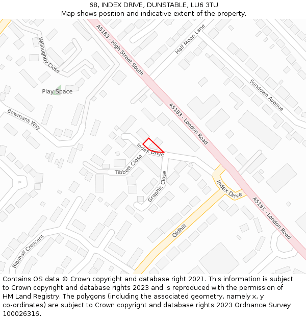 68, INDEX DRIVE, DUNSTABLE, LU6 3TU: Location map and indicative extent of plot