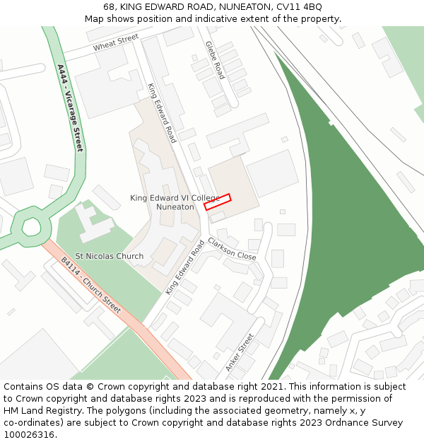 68, KING EDWARD ROAD, NUNEATON, CV11 4BQ: Location map and indicative extent of plot