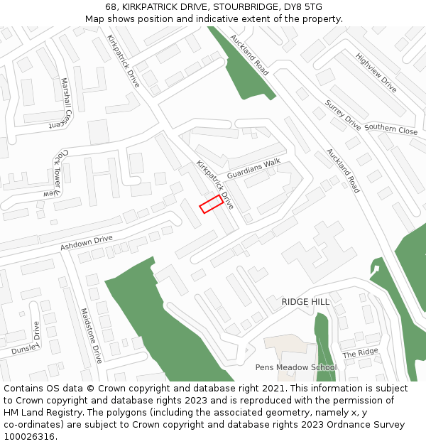 68, KIRKPATRICK DRIVE, STOURBRIDGE, DY8 5TG: Location map and indicative extent of plot