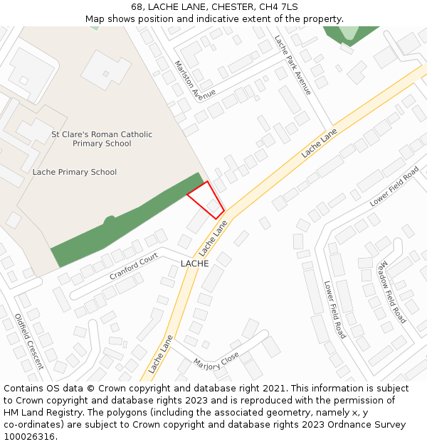68, LACHE LANE, CHESTER, CH4 7LS: Location map and indicative extent of plot