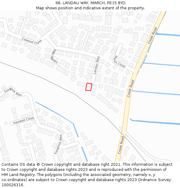 68, LANDAU WAY, MARCH, PE15 8YD: Location map and indicative extent of plot
