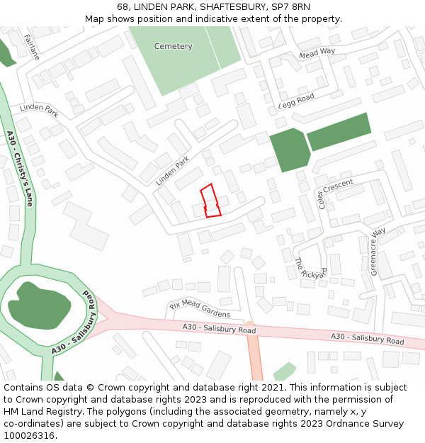 68, LINDEN PARK, SHAFTESBURY, SP7 8RN: Location map and indicative extent of plot