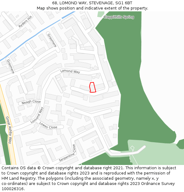 68, LOMOND WAY, STEVENAGE, SG1 6BT: Location map and indicative extent of plot
