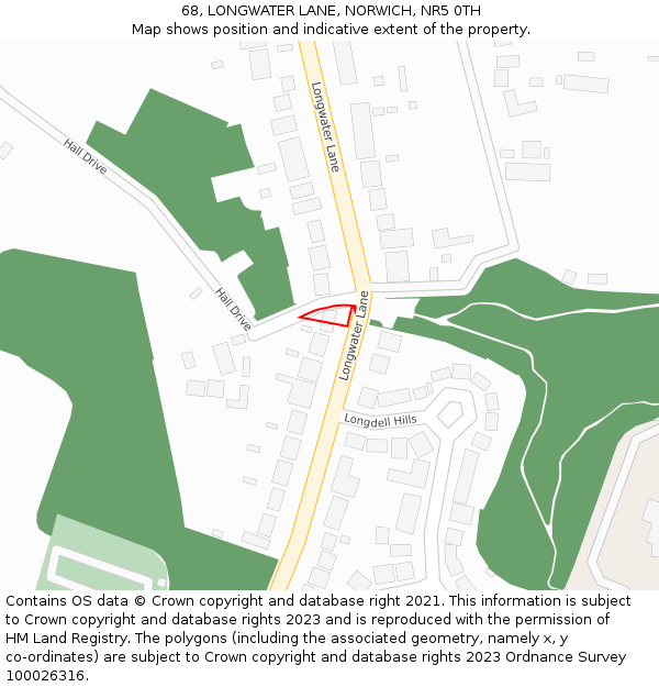 68, LONGWATER LANE, NORWICH, NR5 0TH: Location map and indicative extent of plot