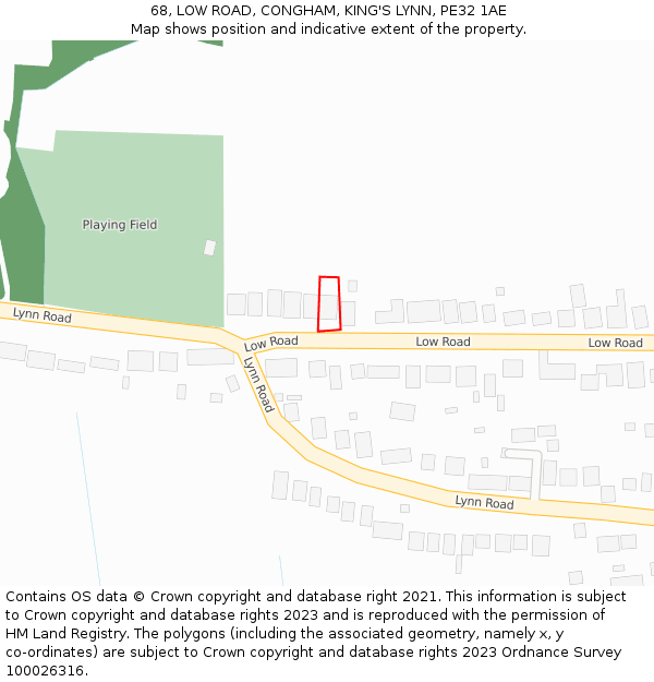 68, LOW ROAD, CONGHAM, KING'S LYNN, PE32 1AE: Location map and indicative extent of plot
