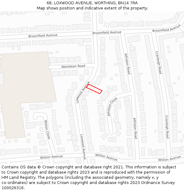 68, LOXWOOD AVENUE, WORTHING, BN14 7RA: Location map and indicative extent of plot