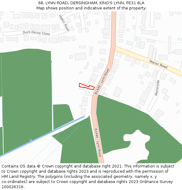 68, LYNN ROAD, DERSINGHAM, KING'S LYNN, PE31 6LA: Location map and indicative extent of plot