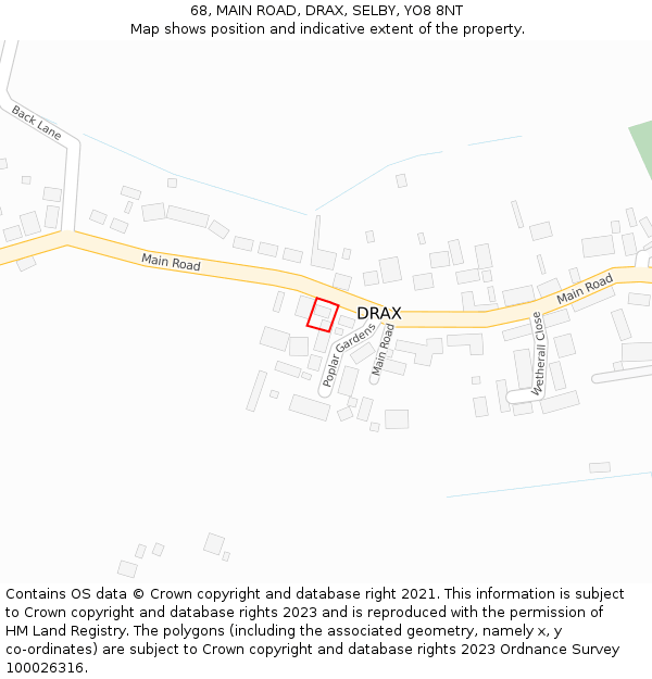 68, MAIN ROAD, DRAX, SELBY, YO8 8NT: Location map and indicative extent of plot