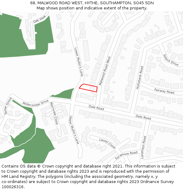 68, MALWOOD ROAD WEST, HYTHE, SOUTHAMPTON, SO45 5DN: Location map and indicative extent of plot