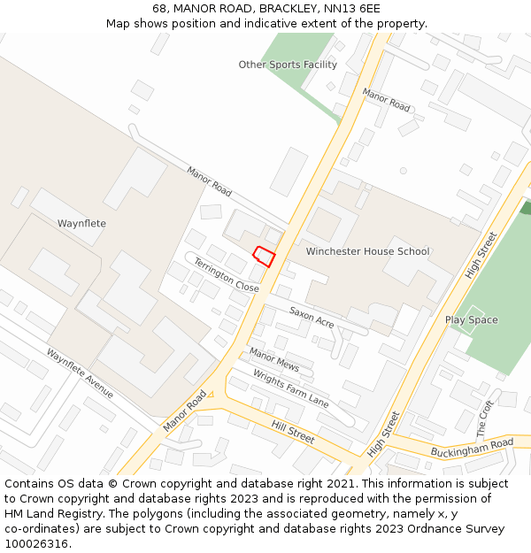 68, MANOR ROAD, BRACKLEY, NN13 6EE: Location map and indicative extent of plot
