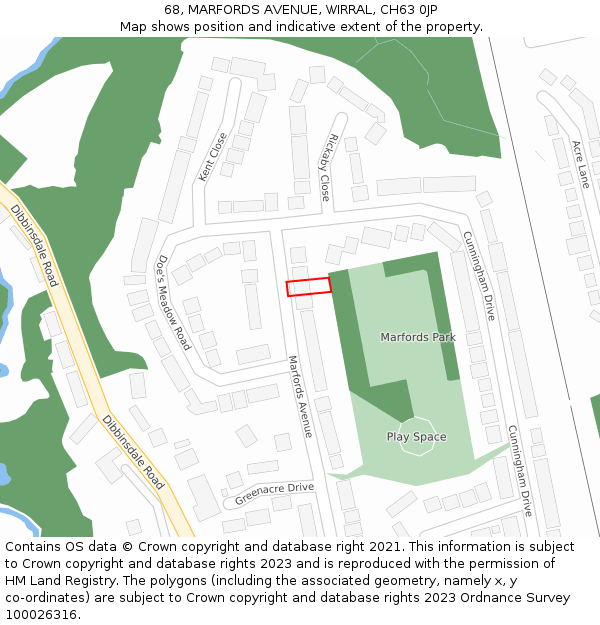68, MARFORDS AVENUE, WIRRAL, CH63 0JP: Location map and indicative extent of plot