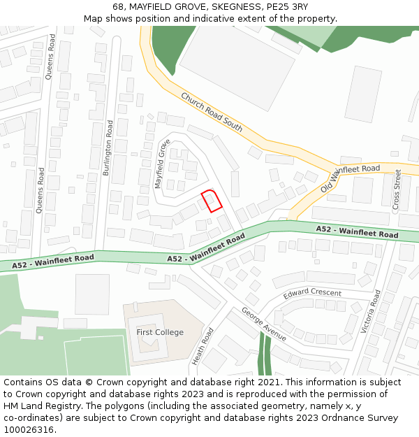 68, MAYFIELD GROVE, SKEGNESS, PE25 3RY: Location map and indicative extent of plot