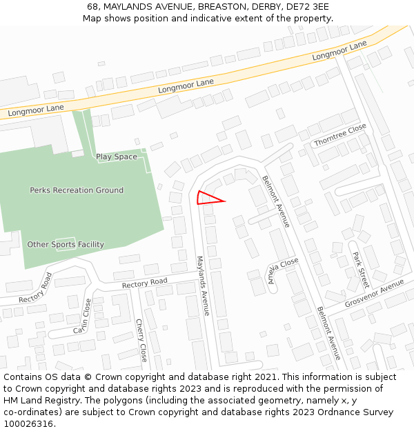 68, MAYLANDS AVENUE, BREASTON, DERBY, DE72 3EE: Location map and indicative extent of plot