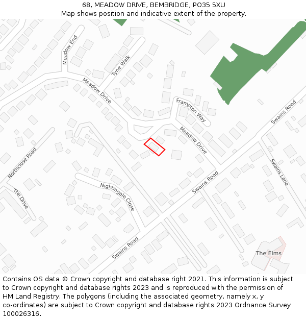 68, MEADOW DRIVE, BEMBRIDGE, PO35 5XU: Location map and indicative extent of plot