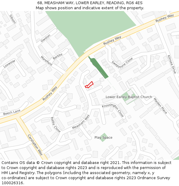 68, MEASHAM WAY, LOWER EARLEY, READING, RG6 4ES: Location map and indicative extent of plot