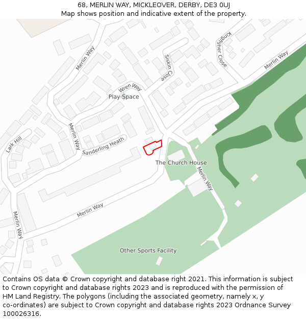 68, MERLIN WAY, MICKLEOVER, DERBY, DE3 0UJ: Location map and indicative extent of plot