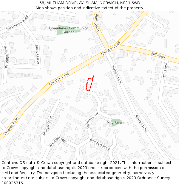 68, MILEHAM DRIVE, AYLSHAM, NORWICH, NR11 6WD: Location map and indicative extent of plot