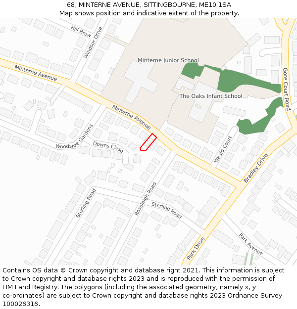 68, MINTERNE AVENUE, SITTINGBOURNE, ME10 1SA: Location map and indicative extent of plot