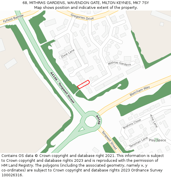 68, MITHRAS GARDENS, WAVENDON GATE, MILTON KEYNES, MK7 7SY: Location map and indicative extent of plot