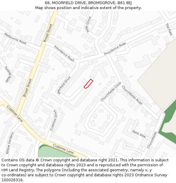 68, MOORFIELD DRIVE, BROMSGROVE, B61 8EJ: Location map and indicative extent of plot