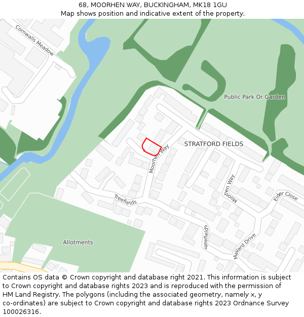68, MOORHEN WAY, BUCKINGHAM, MK18 1GU: Location map and indicative extent of plot