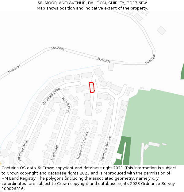 68, MOORLAND AVENUE, BAILDON, SHIPLEY, BD17 6RW: Location map and indicative extent of plot