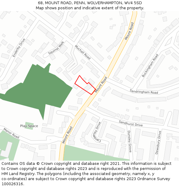 68, MOUNT ROAD, PENN, WOLVERHAMPTON, WV4 5SD: Location map and indicative extent of plot