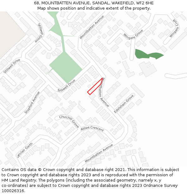 68, MOUNTBATTEN AVENUE, SANDAL, WAKEFIELD, WF2 6HE: Location map and indicative extent of plot