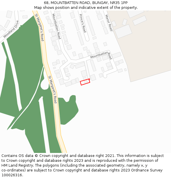 68, MOUNTBATTEN ROAD, BUNGAY, NR35 1PP: Location map and indicative extent of plot