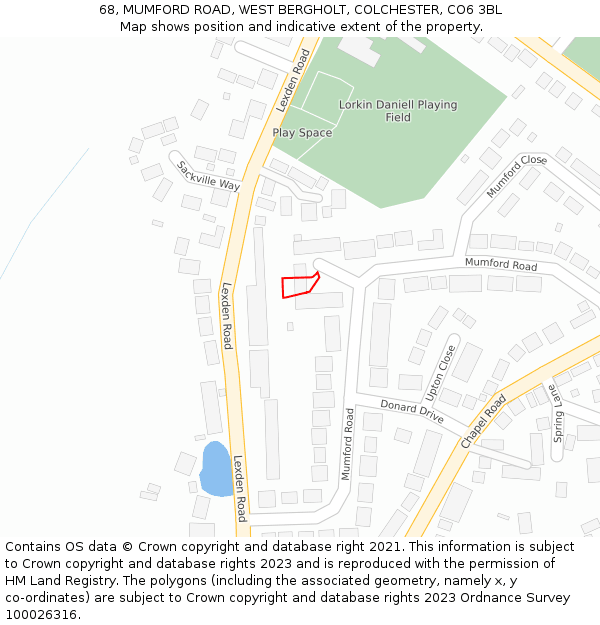68, MUMFORD ROAD, WEST BERGHOLT, COLCHESTER, CO6 3BL: Location map and indicative extent of plot