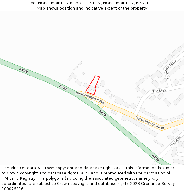 68, NORTHAMPTON ROAD, DENTON, NORTHAMPTON, NN7 1DL: Location map and indicative extent of plot