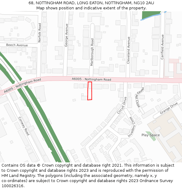 68, NOTTINGHAM ROAD, LONG EATON, NOTTINGHAM, NG10 2AU: Location map and indicative extent of plot