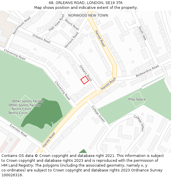 68, ORLEANS ROAD, LONDON, SE19 3TA: Location map and indicative extent of plot