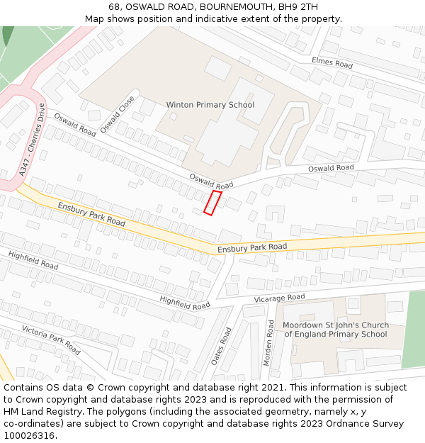 68, OSWALD ROAD, BOURNEMOUTH, BH9 2TH: Location map and indicative extent of plot