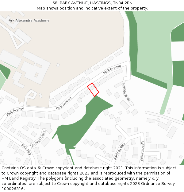 68, PARK AVENUE, HASTINGS, TN34 2PN: Location map and indicative extent of plot