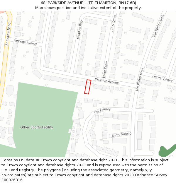 68, PARKSIDE AVENUE, LITTLEHAMPTON, BN17 6BJ: Location map and indicative extent of plot