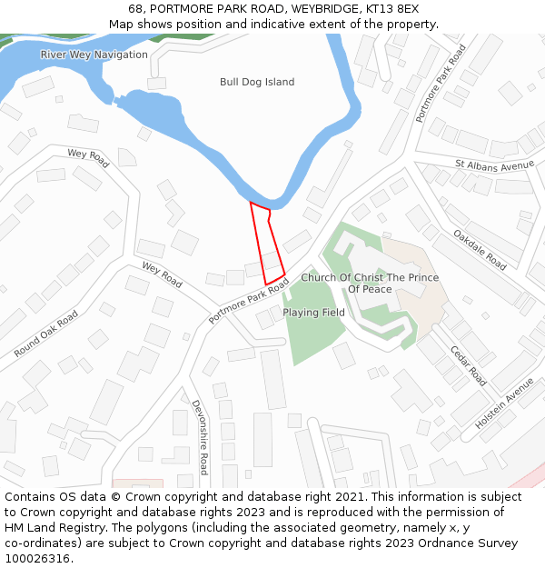 68, PORTMORE PARK ROAD, WEYBRIDGE, KT13 8EX: Location map and indicative extent of plot