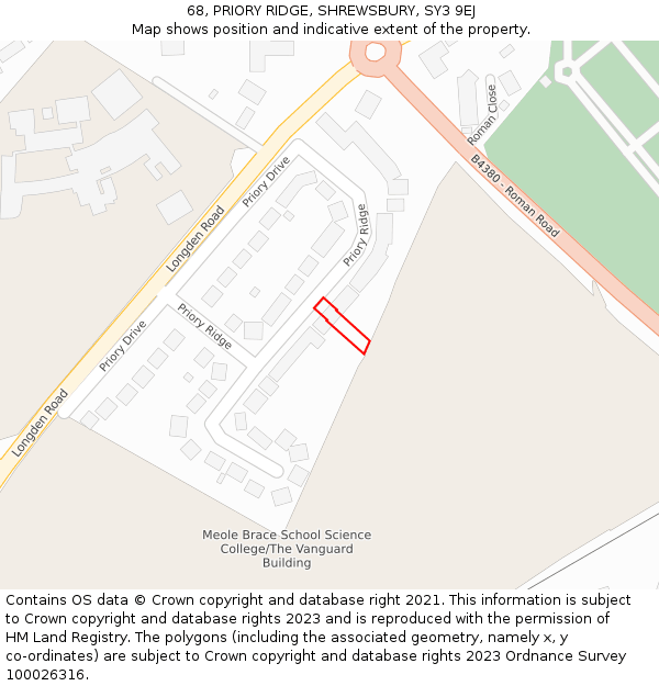 68, PRIORY RIDGE, SHREWSBURY, SY3 9EJ: Location map and indicative extent of plot