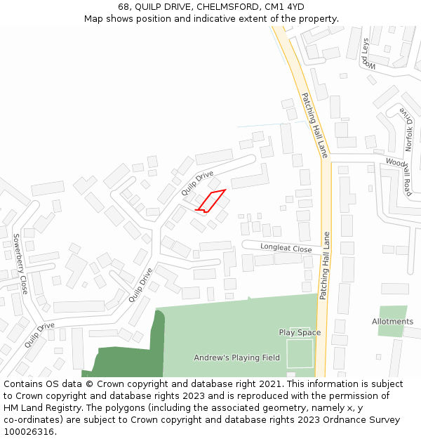 68, QUILP DRIVE, CHELMSFORD, CM1 4YD: Location map and indicative extent of plot