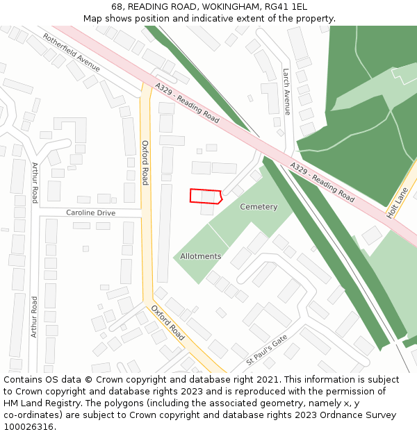 68, READING ROAD, WOKINGHAM, RG41 1EL: Location map and indicative extent of plot