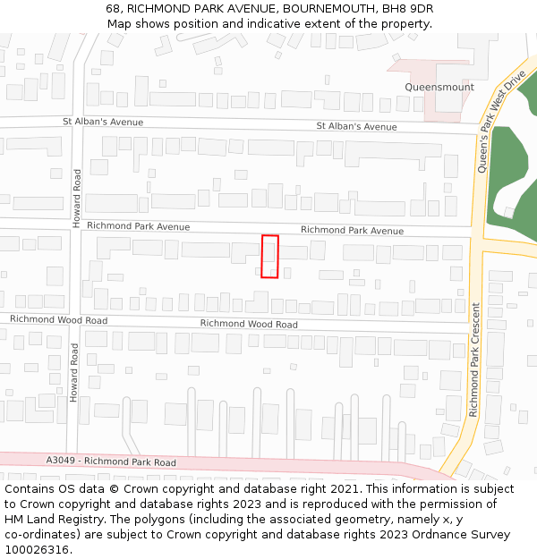 68, RICHMOND PARK AVENUE, BOURNEMOUTH, BH8 9DR: Location map and indicative extent of plot