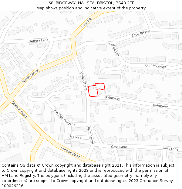 68, RIDGEWAY, NAILSEA, BRISTOL, BS48 2EF: Location map and indicative extent of plot