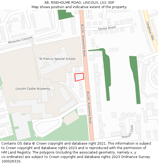 68, RISEHOLME ROAD, LINCOLN, LN1 3SP: Location map and indicative extent of plot