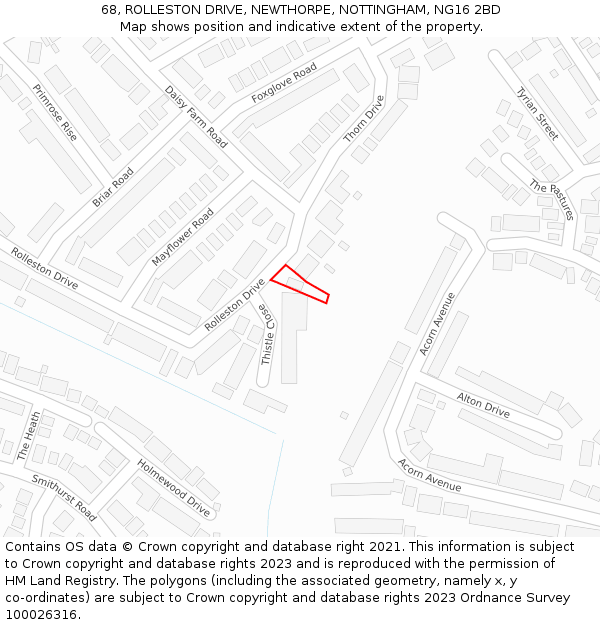 68, ROLLESTON DRIVE, NEWTHORPE, NOTTINGHAM, NG16 2BD: Location map and indicative extent of plot