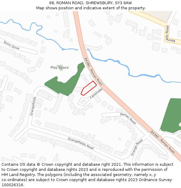 68, ROMAN ROAD, SHREWSBURY, SY3 9AW: Location map and indicative extent of plot