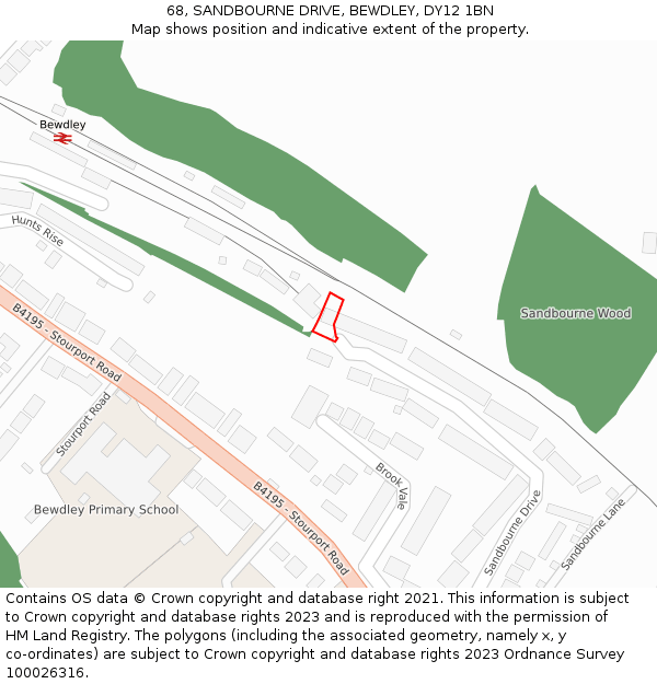 68, SANDBOURNE DRIVE, BEWDLEY, DY12 1BN: Location map and indicative extent of plot